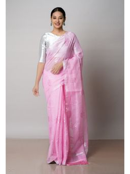Unnati Silks - Pink Pure Sequined Embroidered Kota Cotton Saree with Unstitched Blouse