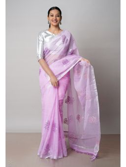 Unnati Silks - Lavender Pure Sequined Embroidered Kota Cotton Saree with Unstitched Blouse