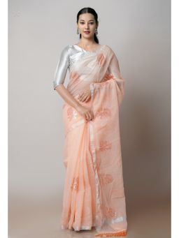 Unnati Silks - Orange Pure Sequined Embroidered Kota Cotton Saree with Unstitched Blouse