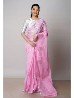 Unnati Silks - Pink Pure Sequined Embroidered Kota Cotton Saree with Unstitched Blouse
