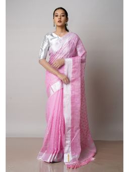 Unnati Silks - Pink Pure Sequined Embroidered Kota Cotton Saree with Unstitched Blouse
