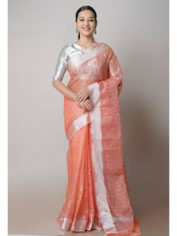 Unnati Silks - Orange Pure Sequined Embroidered Kota Cotton Saree with Unstitched Blouse