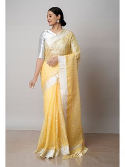 Unnati Silks - Yellow Pure Sequined Embroidered Kota Cotton Saree with Unstitched Blouse