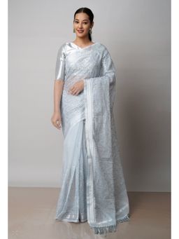 Unnati Silks - Grey Pure Sequined Embroidered Kota Cotton Saree with Unstitched Blouse