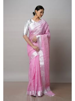 Unnati Silks - Pink Pure Sequined Embroidered Kota Cotton Saree with Unstitched Blouse