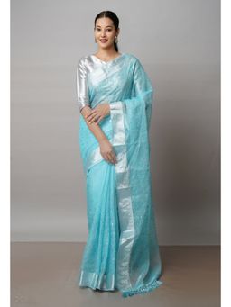 Unnati Silks - Blue Pure Sequined Embroidered Kota Cotton Saree with Unstitched Blouse
