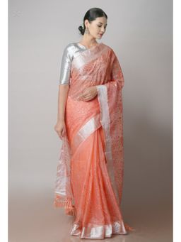 Unnati Silks - Orange Pure Sequined Embroidered Kota Cotton Saree with Unstitched Blouse