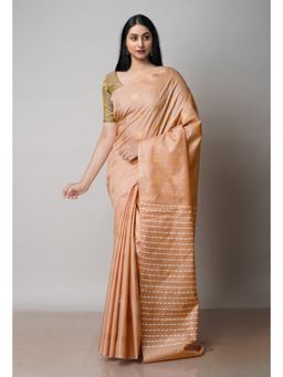 Unnati Silks - Cream Chanderi Sico Woven Saree with Unstitched Blouse