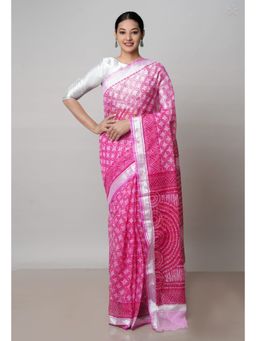 Unnati Silks - Pink Pure Block Printed Kota Cotton Saree with Unstitched Blouse