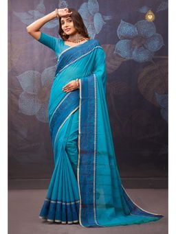 Unnati Silks - Turquoise Blue Pure Pavani Handcrafted Saree with Unstitched Blouse