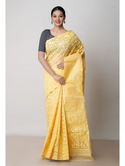 Unnati Silks - Yellow Pure Handloom Dhaka Jamdani Bengal Cotton Saree