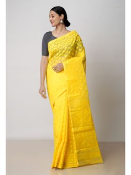 Unnati Silks - Yellow Pure Handloom Dhaka Jamdani Bengal Cotton Saree