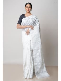Unnati Silks - Off White Pure Handloom Dhaka Jamdani Bengal Cotton Saree
