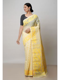 Unnati Silks - Off White Pure Handloom Dhaka Jamdani Bengal Cotton Saree