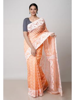 Unnati Silks - Orange Pure Handloom Dhaka Jamdani Bengal Cotton Saree