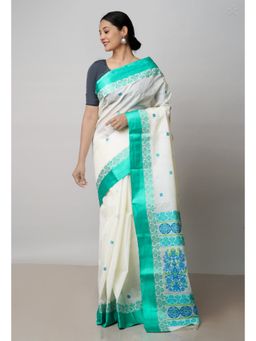 Unnati Silks - Off White Pure Handloom Dhaka Jamdani Bengal Cotton Saree