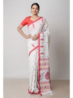 Unnati Silks - Pale Grey Pure Handloom Dhaka Jamdani Bengal Cotton Saree