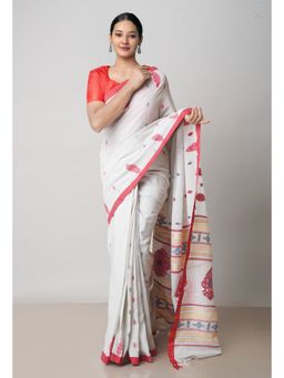 Unnati Silks - Off White Pure Handloom Dhaka Jamdani Bengal Cotton Saree