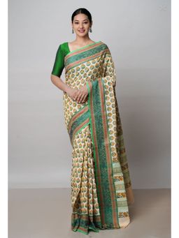 Unnati Silks - Beige Pure Printed Cotton Saree