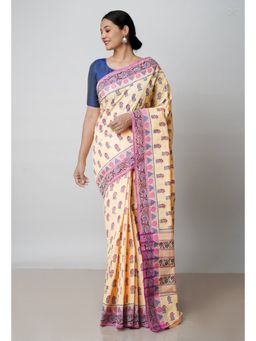 Unnati Silks - Cream Pure Printed Cotton Saree