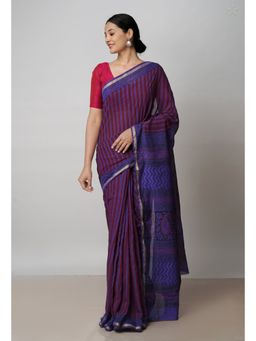 Unnati Silks - Wine Red Art Chanderi Bagh Printed Cotton Saree with Unstitched Blouse