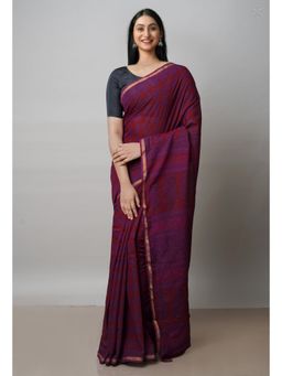 Unnati Silks - Wine Red Art Chanderi Bagh Printed Cotton Saree with Unstitched Blouse