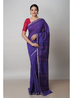 Unnati Silks - Navy Blue Art Chanderi Bagh Printed Cotton Saree with Unstitched Blouse