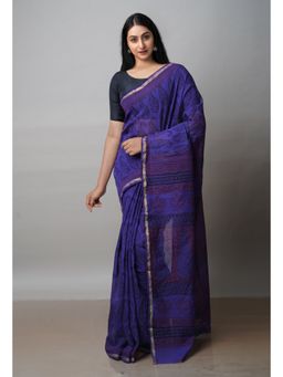 Unnati Silks - Navy Blue Art Chanderi Bagh Printed Cotton Saree with Unstitched Blouse
