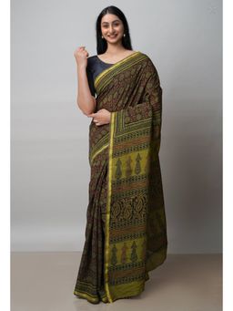 Unnati Silks - Wine Art Chanderi Bagh Printed Cotton Saree with Unstitched Blouse