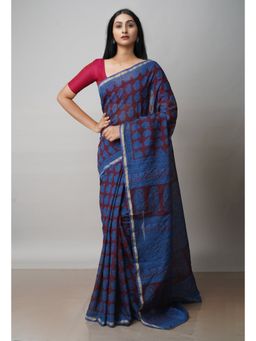 Unnati Silks - Wine Art Chanderi Bagh Printed Cotton Saree with Unstitched Blouse
