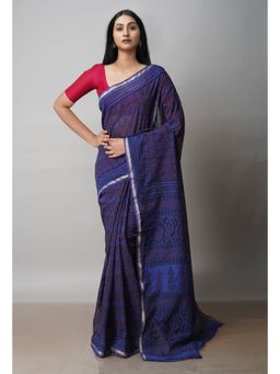Unnati Silks - Wine Art Chanderi Bagh Printed Cotton Saree with Unstitched Blouse