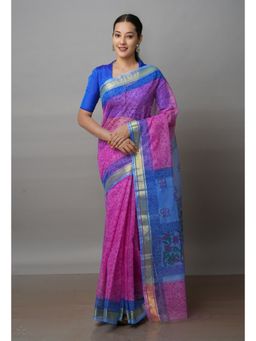 Unnati Silks - Pink Pure Block Printed Kota Cotton Saree with Unstitched Blouse