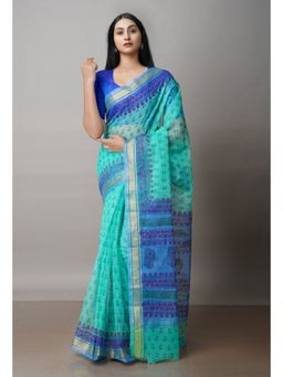 Unnati Silks - Green Pure Block Printed Kota Cotton Saree with Unstitched Blouse