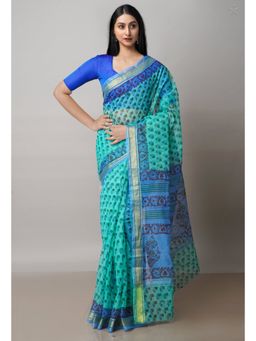Unnati Silks - Green Pure Block Printed Kota Cotton Saree with Unstitched Blouse