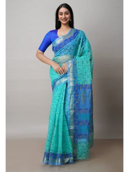 Unnati Silks - Green Pure Block Printed Kota Cotton Saree with Unstitched Blouse