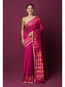 Unnati Silks - Pink Pure Handloom Dupion Bengal Sico Saree with Unstitched Blouse