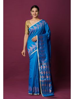 Unnati Silks - Blue Pure Handloom Dupion Bengal Sico Saree with Unstitched Blouse