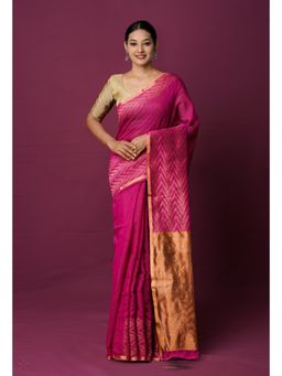Unnati Silks - Pink Pure Handloom Dupion Bengal Sico Saree with Unstitched Blouse