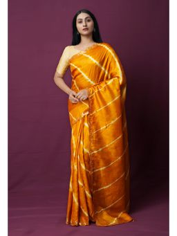 Unnati Silks - Mustard Pure Handloom Fancy Mirror Work Tussar Silk Saree with Unstitched Blouse