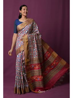 Unnati Silks - Multi- Color Pure Handloom Block Printed Embroidered Saree with Unstitched Blouse