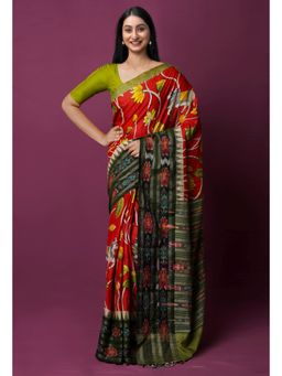 Unnati Silks - Red Pure Handloom Kalamkari Painting Saree with Unstitched Blouse