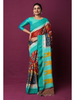 Unnati Silks - Dark Red Pure Pen Kalamkari Painting Saree with Unstitched Blouse