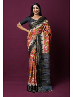 Unnati Silks - Red Pure Handloom Kalamkari Painting Saree with Unstitched Blouse