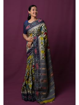 Unnati Silks - Dark Green Pure Handloom Kalamkari Painting Saree with Unstitched Blouse