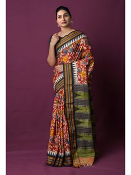 Unnati Silks - Red Pure Handloom Kalamkari Painting Saree with Unstitched Blouse