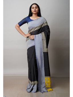 Unnati Silks - Black Printed Soft Silk Saree with Unstitched Blouse