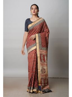 Unnati Silks - Red Printed Soft Silk Saree with Unstitched Blouse