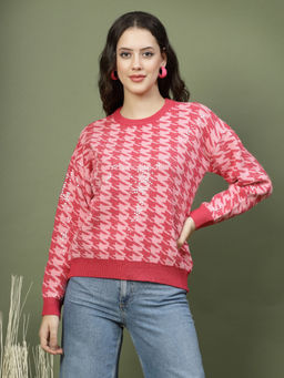 Mafadeny - Women Pink Printed Round Neck Top
