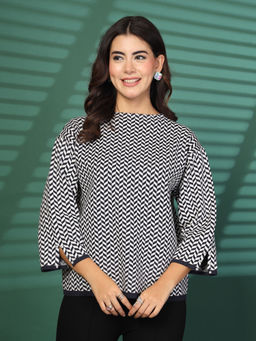 Mafadeny - Winterwear Women Blue Printed Baot Neck Top