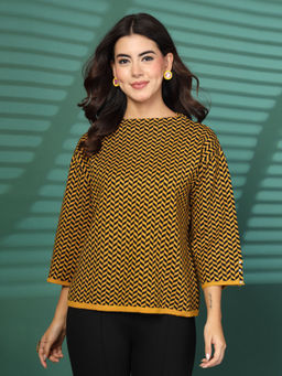 Mafadeny - Winterwear Women Mustard Printed Baot Neck Top
